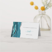 Chic Aquamarin Blue Silver Agate Wedding Platzkarte (Vorderseite)