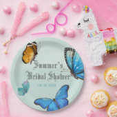 Chic Aquamarin Blue Watercolor Butterfly Wedding Pappteller (Party)