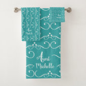 Chic Aquamarin Blue White Muster Tante Template Badhandtuch Set (Insitu)