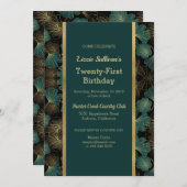 Chic Aquamarin Botanical Birthday Einladung (Vorne/Hinten)