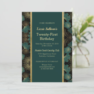 Chic Aquamarin Botanical Birthday Einladung