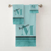 Chic Aquamarin Brushed Metal Mit Monogramm Elegant Badhandtuch Set (Insitu)