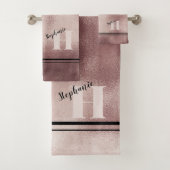 Chic Aquamarin Brushed Metal Mit Monogramm Elegant Badhandtuch Set (Insitu)