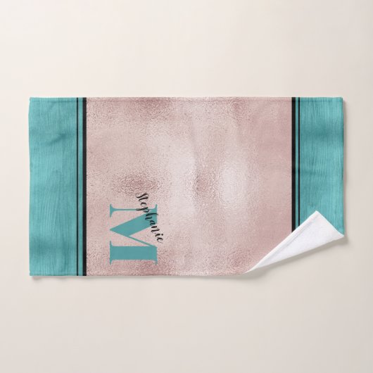 Chic Aquamarin Brushed Metal Mit Monogramm Elegant Badhandtuch Set (Handtuch)