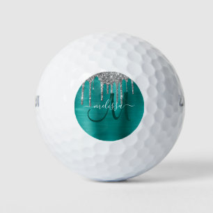 Chic Aquamarin Brushed Metal Silver Glitzer Tropfe Golfball