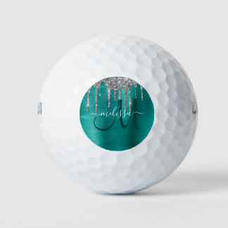Chic Aquamarin Brushed Metal Silver Glitzer Tropfe Golfball