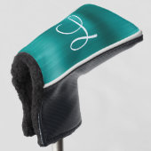 Chic Aquamarin Brushed Metal White Monogram Golf Headcover (3/4 Vorderseite)
