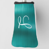 Chic Aquamarin Brushed Metal White Monogram Golf Headcover (Rotieren 90)