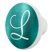 Chic Aquamarin Brushed Metal White Monogram Keramikknauf (Rechts)