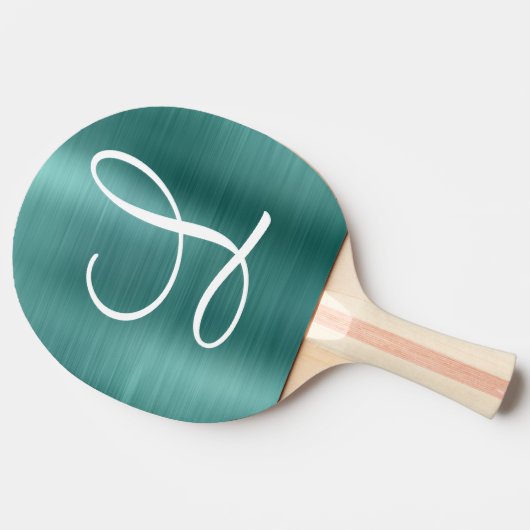 Chic Aquamarin Brushed Metal White Monogram Tischtennis Schläger (Seitenansicht)