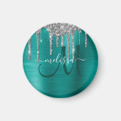 Chic Aquamarin Brushed Metallic Silver Glitzer Tro Magnet (Vorne)