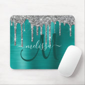 Chic Aquamarin Brushed Metallic Silver Glitzer Tro Mousepad (Mit Mouse)
