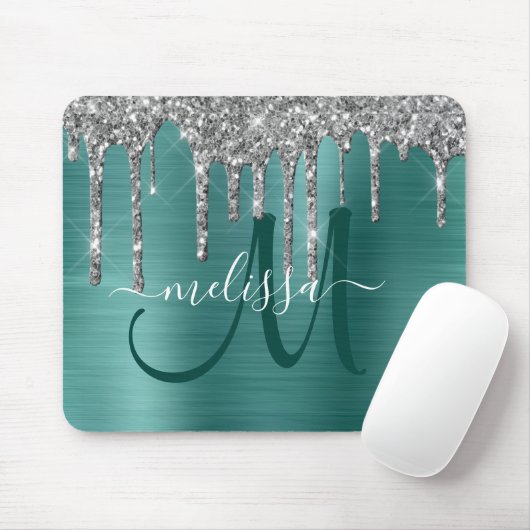 Chic Aquamarin Brushed Metallic Silver Glitzer Tro Mousepad (Mit Mouse)