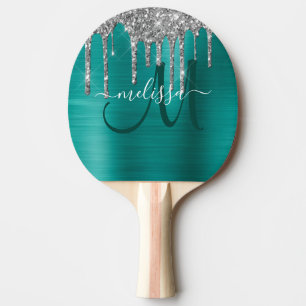 Chic Aquamarin Brushed Metallic Silver Glitzer Tro Tischtennis Schläger