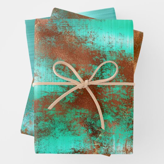 Chic Aquamarin Copper Boho Geschenkpapier Set (Beispiel)