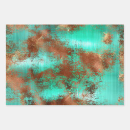 Chic Aquamarin Copper Boho Geschenkpapier Set