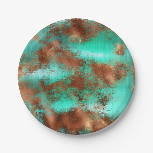 Chic Aquamarin Copper Boho Pappteller (Vorderseite)