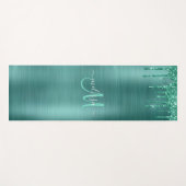 Chic Aquamarin Driving Glitzer Monogram Name Yogamatte (Vorderseite (Horizontal))