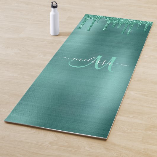 Chic Aquamarin Driving Glitzer Monogram Name Yogamatte (Beispiel)