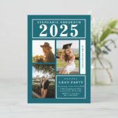 Chic Aquamarin Foto Collage Graduation Party Einladung (Stehend Vorderseite)