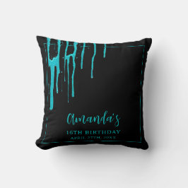 Chic Aquamarin Glitzer Tropfen Sweet 16 Geburtstag Kissen