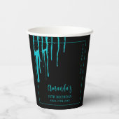 Chic Aquamarin Glitzer Tropfen Sweet 16 Geburtstag Pappbecher (Rückseite)