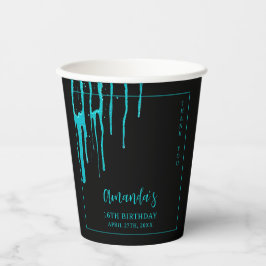 Chic Aquamarin Glitzer Tropfen Sweet 16 Geburtstag Pappbecher