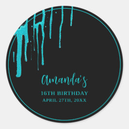 Chic Aquamarin Glitzer Tropfen Sweet 16 Geburtstag Runder Aufkleber