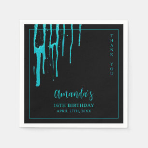 Chic Aquamarin Glitzer Tropfen Sweet 16 Geburtstag Serviette