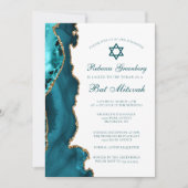 Chic Aquamarin Gold Agate Bat Mitzvah Party Einladung (Vorderseite)