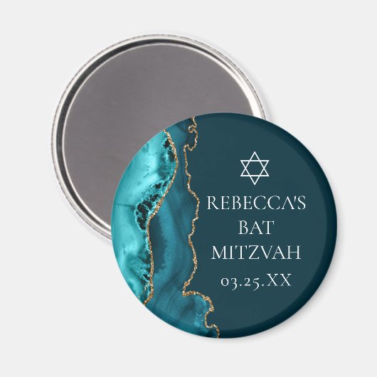 Chic Aquamarin Gold Agate Bat Mitzvah Party Magnet (Vorderseite/Rückseite)