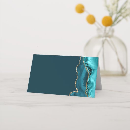 Chic Aquamarin Gold Agate Bat Mitzvah Party Platzkarte (Rückseite)