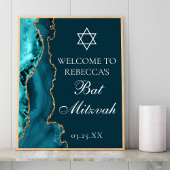 Chic Aquamarin Gold Agate Bat Mitzvah Party Willko Poster