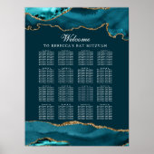 Chic Aquamarin Gold Agate Party Sitzkarte Poster (Vorne)