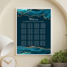 Chic Aquamarin Gold Agate Party Sitzkarte Poster
