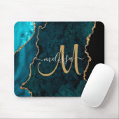 Chic Aquamarin Gold Agate Script Custom Monogram Mousepad (Mit Mouse)