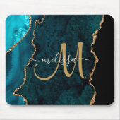 Chic Aquamarin Gold Agate Script Custom Monogram Mousepad (Vorne)