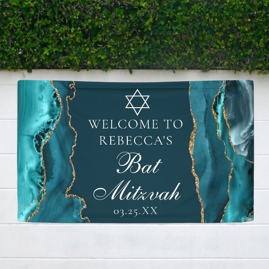 Chic Aquamarin Gold Bat Mitzvah Party Willkommen Banner