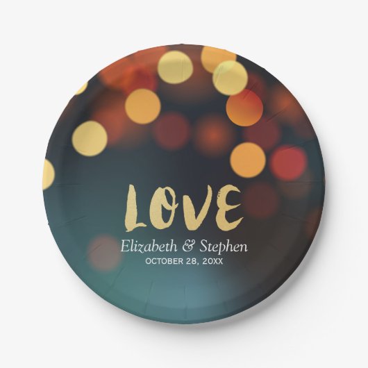 Chic Aquamarin Gold Bokeh Glitzer String Lights We Pappteller (Vorderseite)