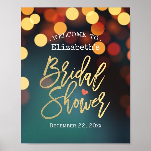 Chic Aquamarin Gold Bokeh Lights Brautparty Willko Poster (Vorne)