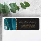 Chic Aquamarin Gold Dark Wedding Rücksendeadresse