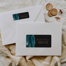 Chic Aquamarin Gold Dark Wedding Rücksendeadresse