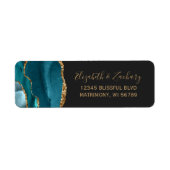 Chic Aquamarin Gold Dark Wedding Rücksendeadresse (Vorne)