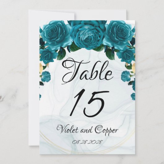 Chic Aquamarin Gold Ethereal Hochzeiten Tischnumme Einladung (Vorderseite)