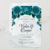 Chic Aquamarin Gold Geometric Ethereal Engagement  Einladung (Vorne/Hinten)