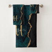 Chic Aquamarin Gold Glitzer Agate Custom Monogram Badhandtuch Set (Insitu)