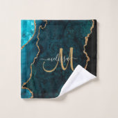 Chic Aquamarin Gold Glitzer Agate Custom Monogram Badhandtuch Set (Waschlappen)