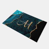Chic Aquamarin Gold Glitzer Agate Custom Monogram Fußmatte (Schrägansicht)