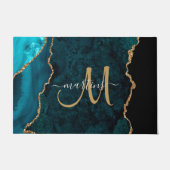 Chic Aquamarin Gold Glitzer Agate Custom Monogram Fußmatte (Vorderseite)