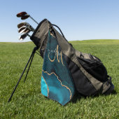 Chic Aquamarin Gold Glitzer Agate Custom Monogram Golfhandtuch (Gras)